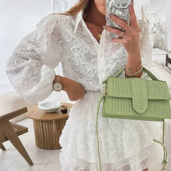 White Casual Minimalist Women's Fuzzy Cardigan And Shorts Set